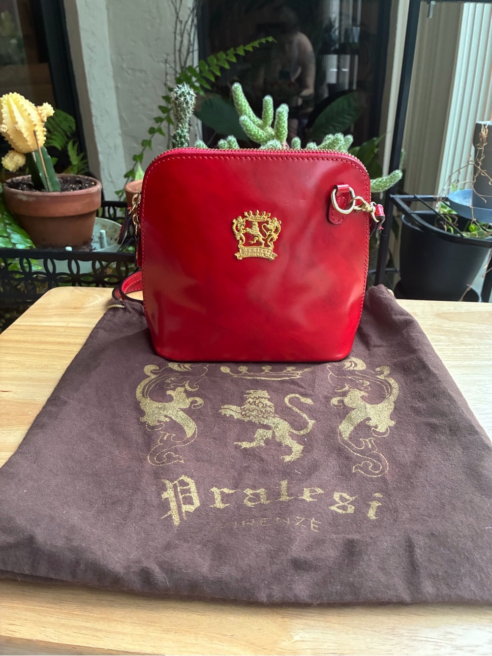 Pratesi Firenze Italian Cherry Red Leather Crossbody Bag - Picture 2 of 16